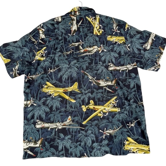 Kalaheo Fighter Bomber Airplane Hawaiian Beach Summer Military Camp Shirt - Sz L - Picture 2 of 15